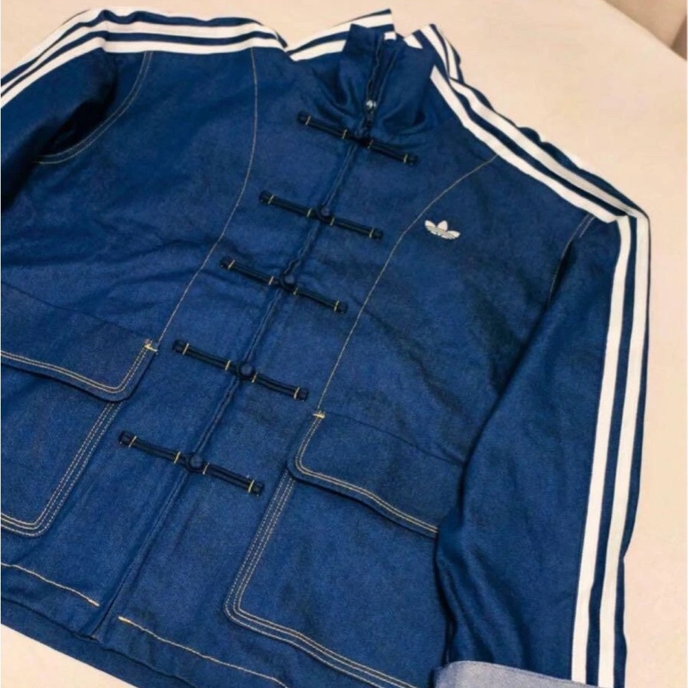 Adidas Originals Chinese Denim Jacket Blue For Unisex - Size S - JW196 - Picture 3 of 4